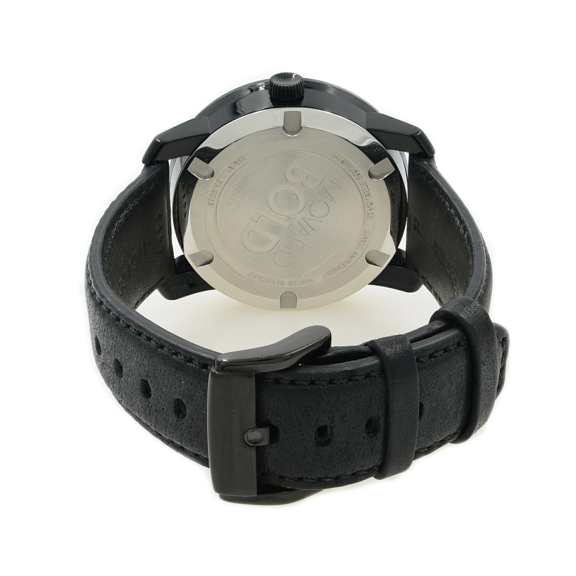 Movado Bold Black Dial Steel Plastic Leather Quartz Men's Watch 3600479 1