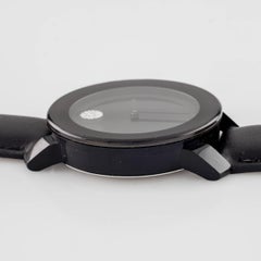Movado Bold Black Stainless Steel Quartz Wristwatch w/ Black Leather Band
