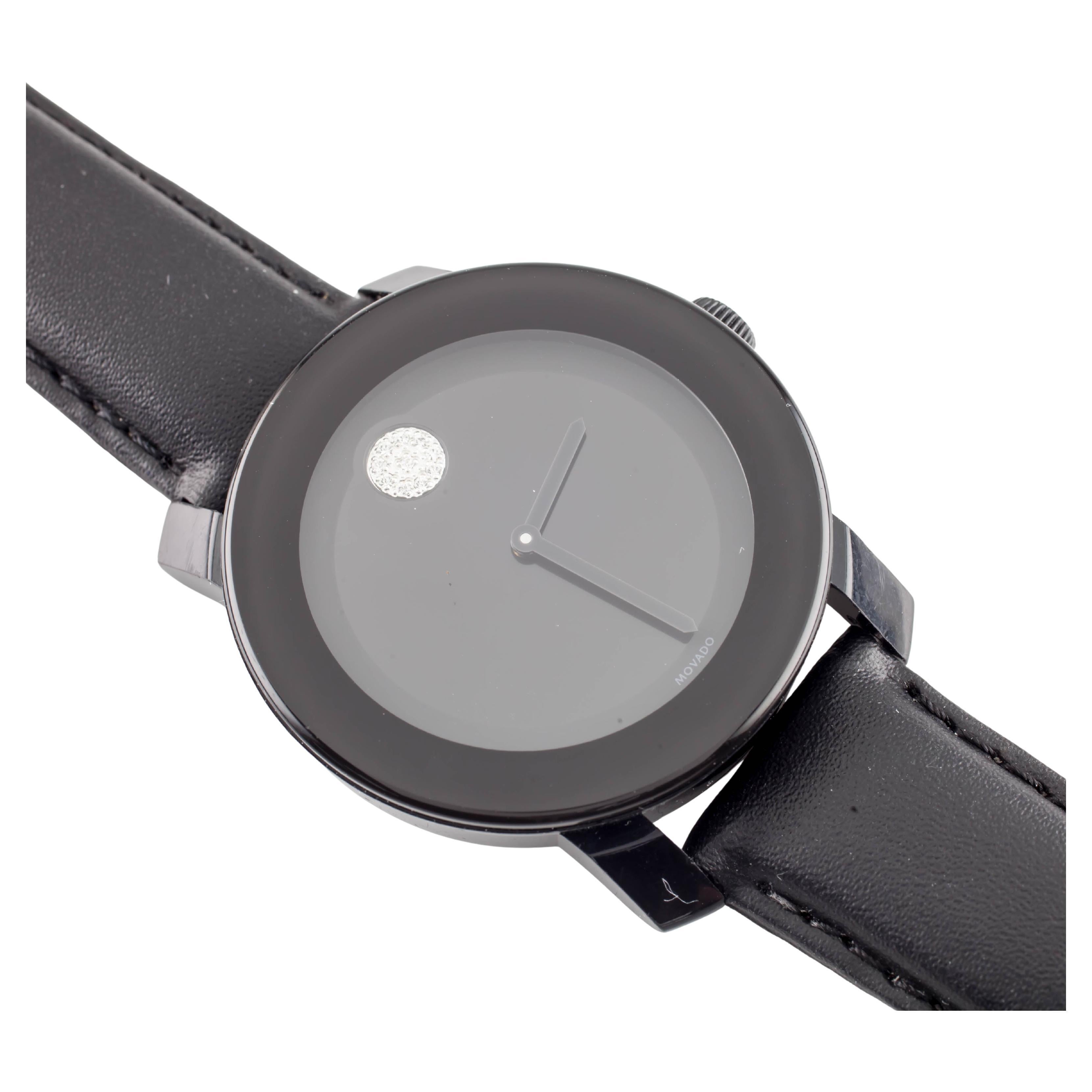 Movado Bold Reloj de pulsera de cuarzo de acero inoxidable negro con correa de piel negra