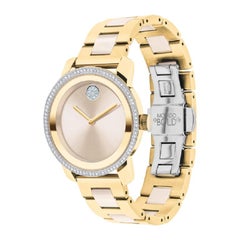 Movado Bold Ceramic 36mm Gold Dial Stainless Steel Ladies Watch 3600785