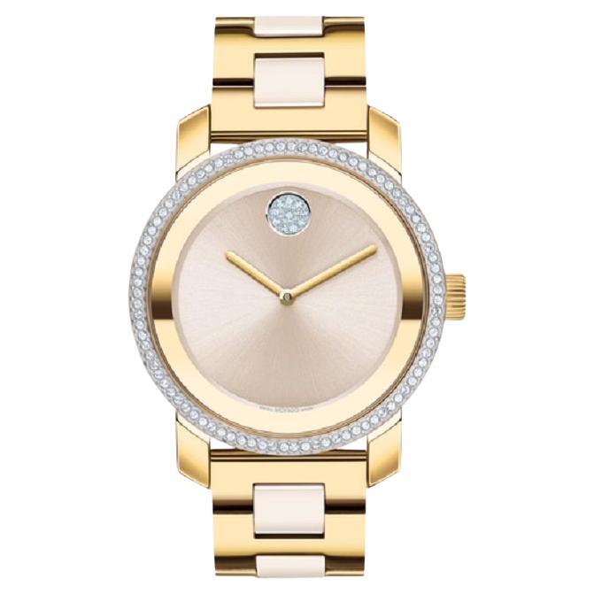 Movado Bold Ceramic 36mm Gold Dial Stainless Steel Ladies Watch 3600785 For Sale