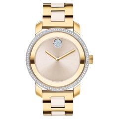 Used Movado Bold Ceramic 36mm Gold Dial Stainless Steel Ladies Watch 3600785
