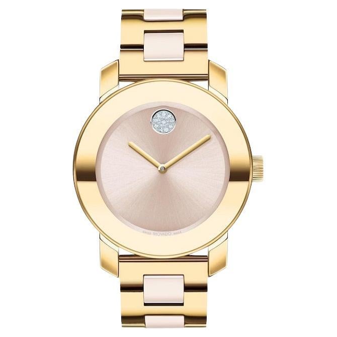 Movado Bold Ceramic 36mm Pale Gold Ionic Plated Stainless Steel Watch 3600800 For Sale