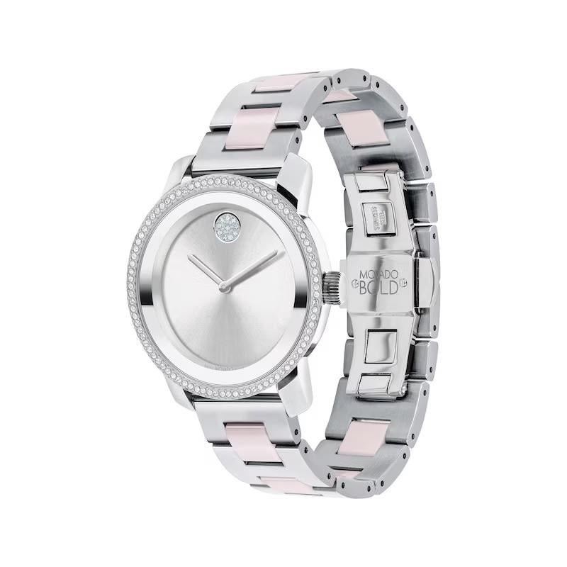 Movado Bold Ceramic 36mm Silver Dial Stainless Steel Ladies Watch 3600784

This cool, contemporary timepiece looks as good as it feels thanks to sleek ceramic accents. We’ve combined stainless steel with pretty blush pink ceramic center links and