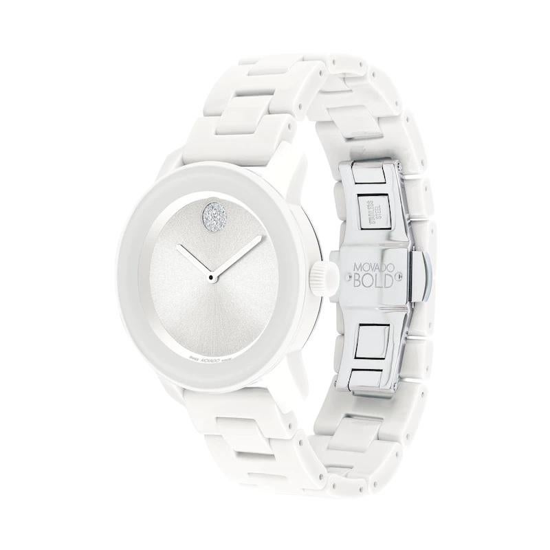 Movado Bold Ceramic 36mm Silver & White Dial Stainless Steel Watch 3600802

Movado BOLD, 36 mm white ceramic and stainless steel case with silver white dial on white ceramic and stainless steel link bracelet.

Dial: Silver And White Museum With