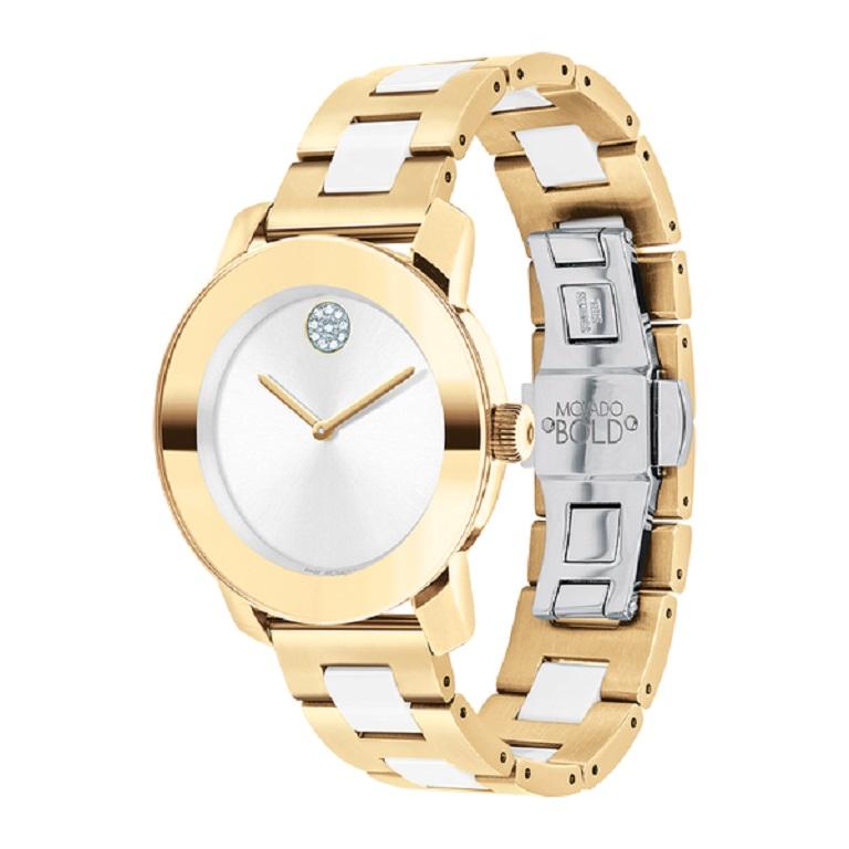 Movado Bold Ceramic Ion-Plated Stainless Steel Silver Dial Ladies Watch 3600892

Make a contemporary-chic statement with this ultra-modern timepiece. We’ve combined gleaming gold ion-plated stainless steel with cool white ceramic to create your new