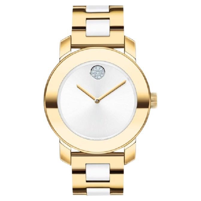 Movado Bold Ceramic Ion-Plated Stainless Steel Silver Dial Ladies Watch 3600892 For Sale