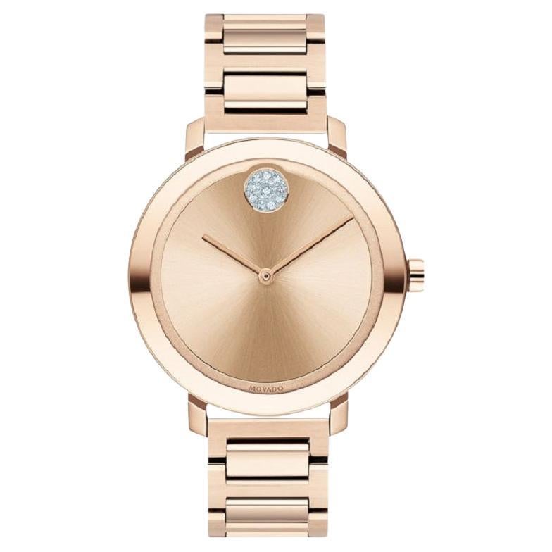 Movado Bold Evolution 34mm Rose Gold Dial Stainless Steel Ladies Watch 3600650 For Sale