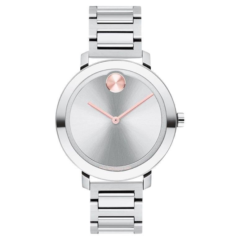 Movado Bold Evolution 34mm Silver Dial Stainless Steel Ladies Watch 3600821 For Sale