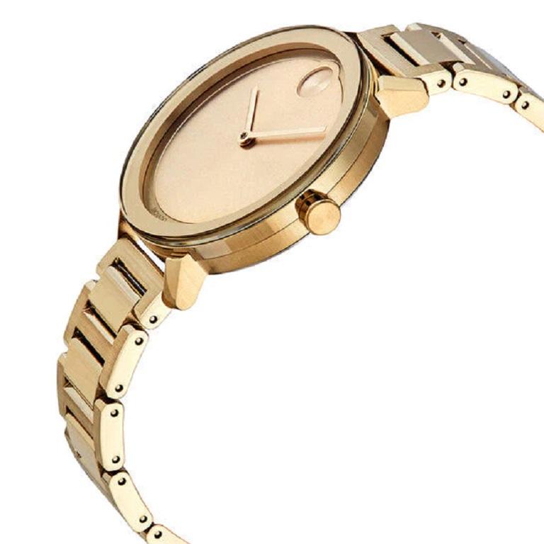 Movado Bold Evolution 34mm Stainless Steel Gold Dial Ladies Watch 3600648 In New Condition In Wilmington, DE