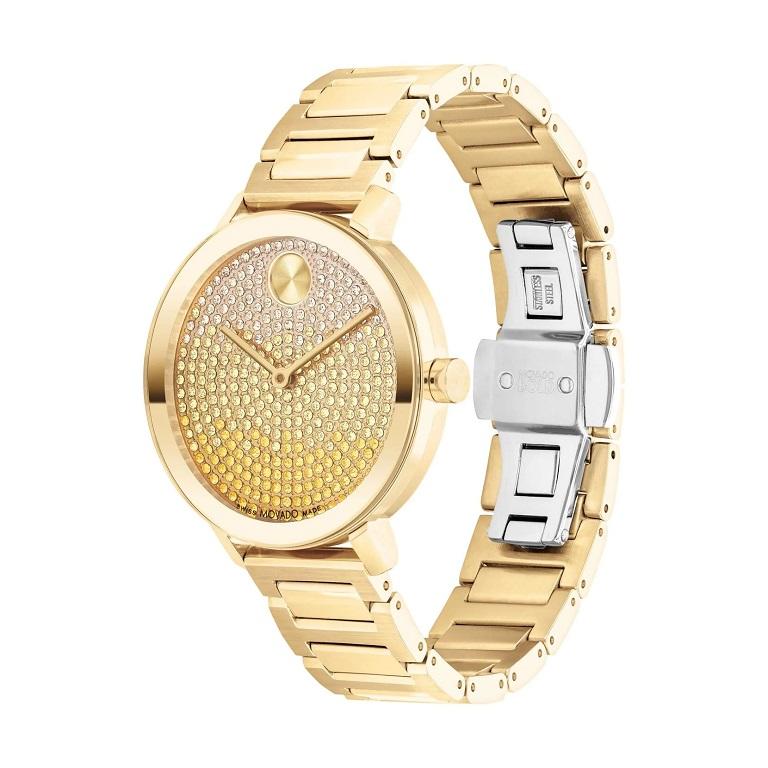 Movado Bold Evolution 34mm Yellow Gold Dial Stainless Steel Ladies Watch 3600931

Brand: Movado
Series: Bold
Sub Series: Evolution
Gender: Women's
Case Material: Stainless Steel
Case Finish: Brushed and Polished
Case Shape: Round
Case Diameter: