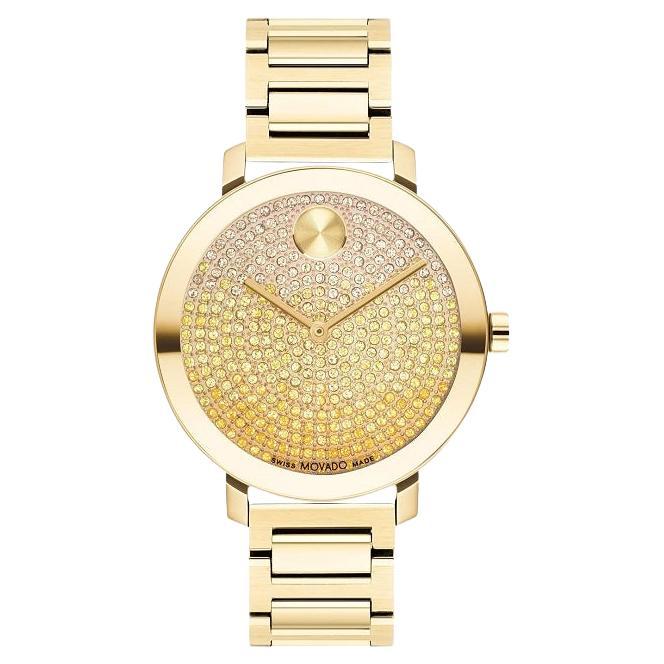 Movado Bold Evolution 34mm Yellow Gold Dial Stainless Steel Ladies Watch 3600931 For Sale