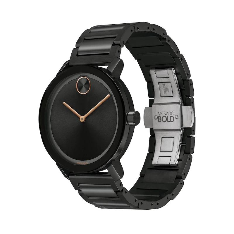 Movado Bold Evolution 40mm Black Dial Stainless Steel Men's Watch 3600752

Sleek and sophisticated, the Movado Bold Evolution men's watch features a 40mm black ion-plated stainless steel case and bracelet. The watch showcases a black dial with