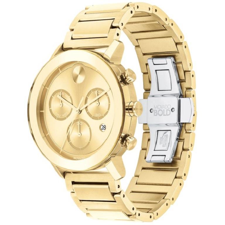 Movado Bold Evolution 42mm Chronograph Gold Dial Stainless Steel Men's Watch 3600682

Brand: Movado
Series: Bold
Sub Series: Chronograph
Gender: Men's
Case Material: Stainless Steel
Case Shape: Round
Case Diameter: 42mm
Case Back: Solid
Bezel: