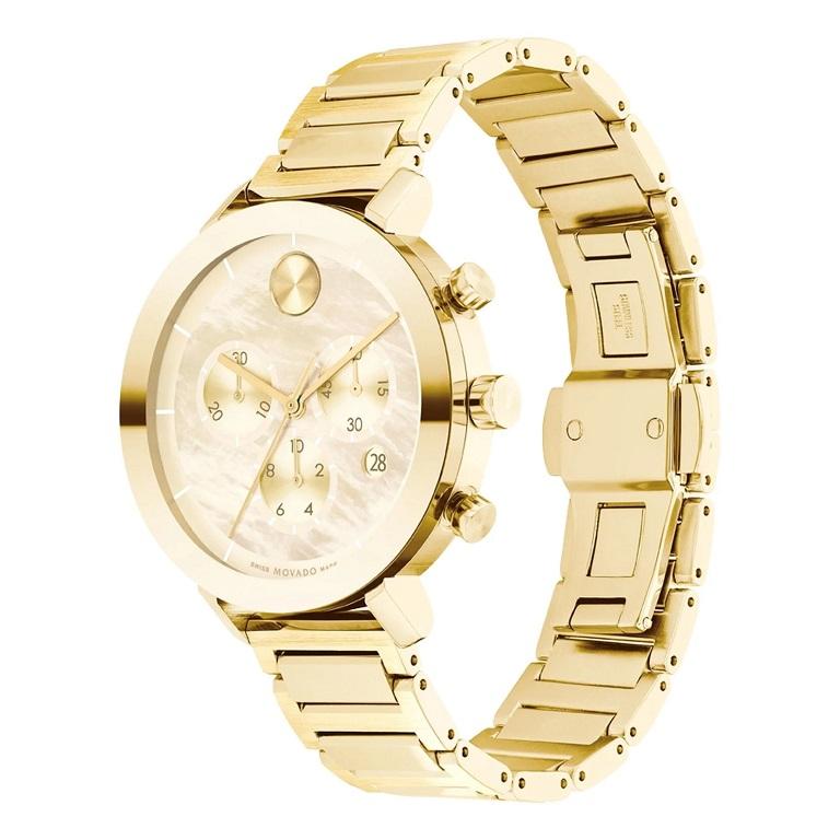 Movado Bold Evolution Chronograph 38mm Gold Dial Ladies Watch 3600788

Brand: Movado
Series: Bold
Sub Series: Evolution
Gender: Women's
Case Material: Stainless Steel
Case Shape: Round
Case Diameter: 38mm
Case Back: Solid
Bezel: Fixed
Crystal: K1