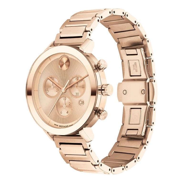Movado Bold Evolution Chronograph 38mm Rose Gold Dial Ladies Watch 3600789

Brand: Movado
Series: Bold
Sub Series: Evolution
Gender: Women's
Case Material: Stainless Steel
Case Shape: Round
Case Diameter: 38mm
Case Back: Solid
Bezel: Fixed
Crystal: