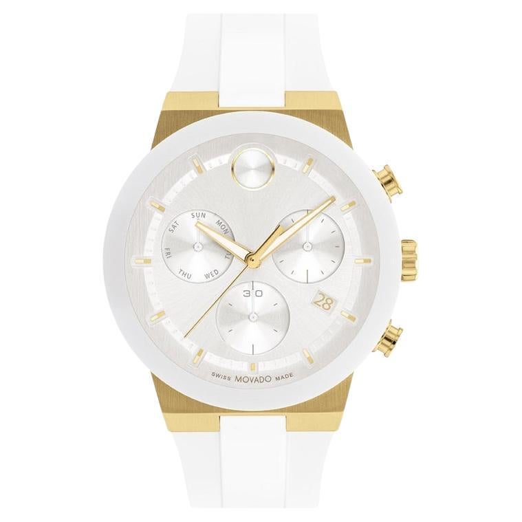 Movado Bold Fusion 44mm White Dial Gold Ion-Plated Stainless Steel Watch 3600893 For Sale