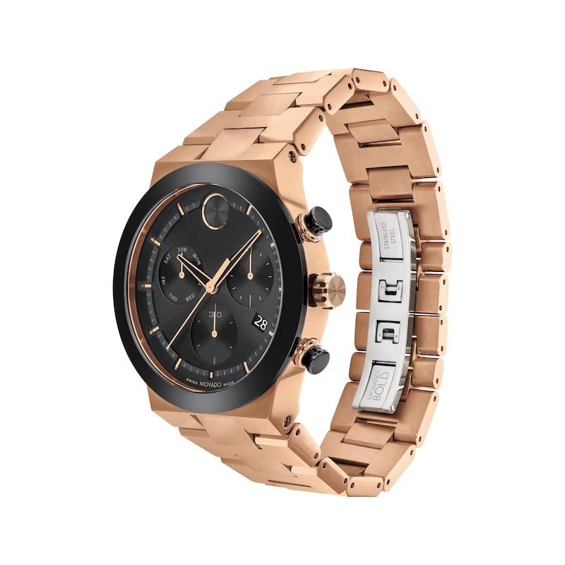 Movado Bold Fusion Chronograph 44mm Bronze Ion-Plated Men's Watch 3600898

Sporty style with contemporary-cool edge. This BOLD Fusion chronograph features a bronze ion-plated stainless steel 44mm case and a matching link bracelet for a sleek,