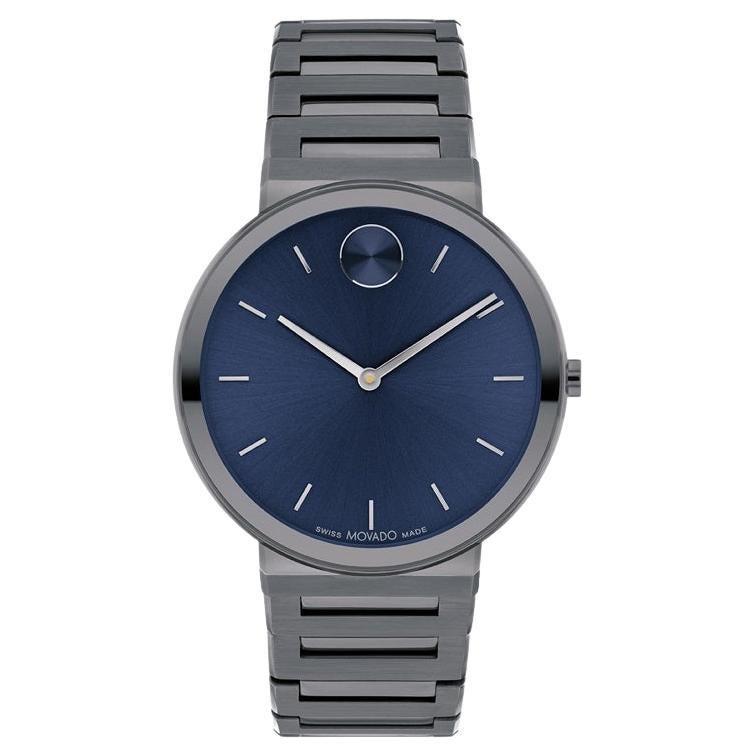 Movado Bold Horizon 40mm Blue Dial Grey Ion-Plated Stainless Steel Watch 3601076 For Sale