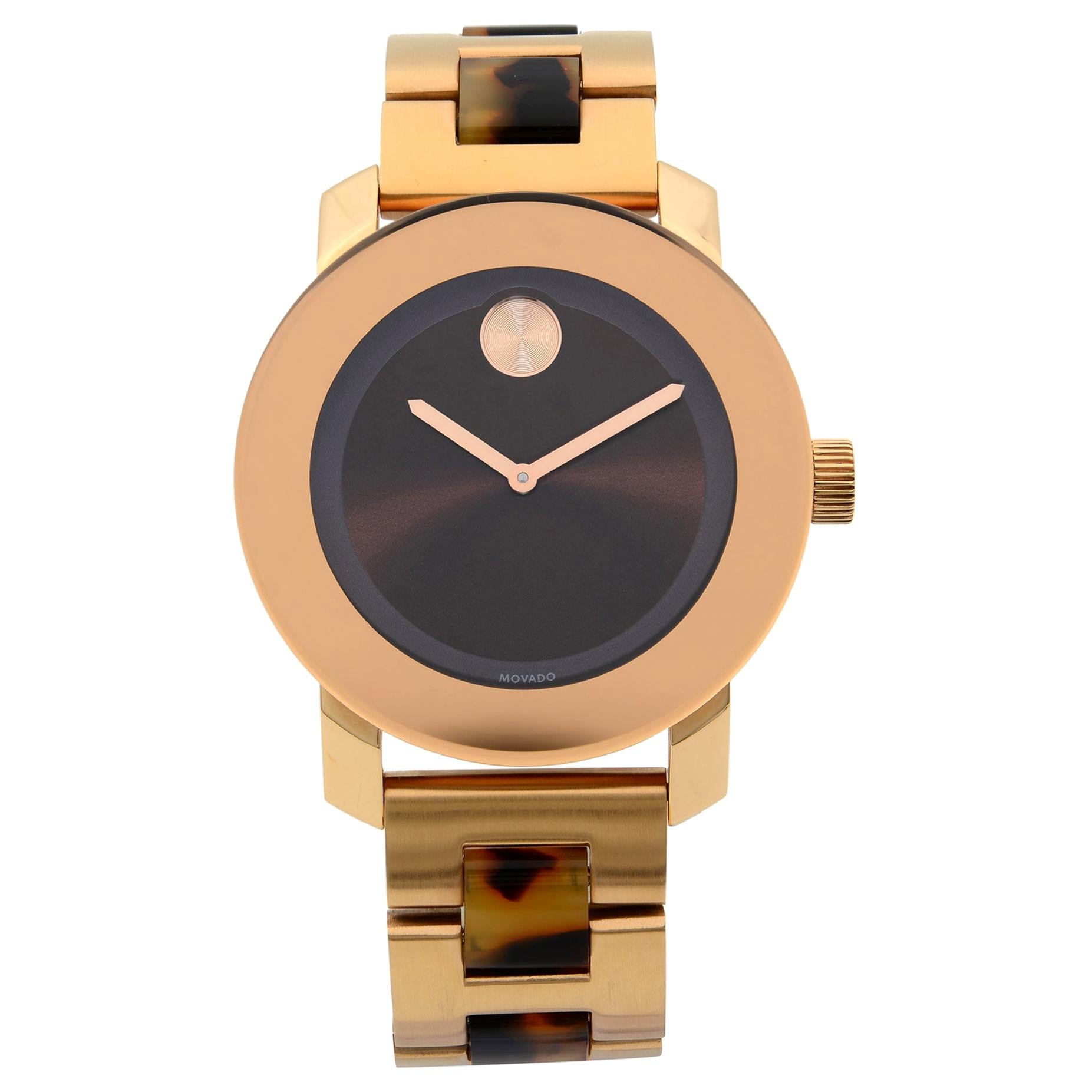 Movado Bold Rose Gold PVD Stainless Steel Brown Dial Quartz Ladies Watch 3600189
