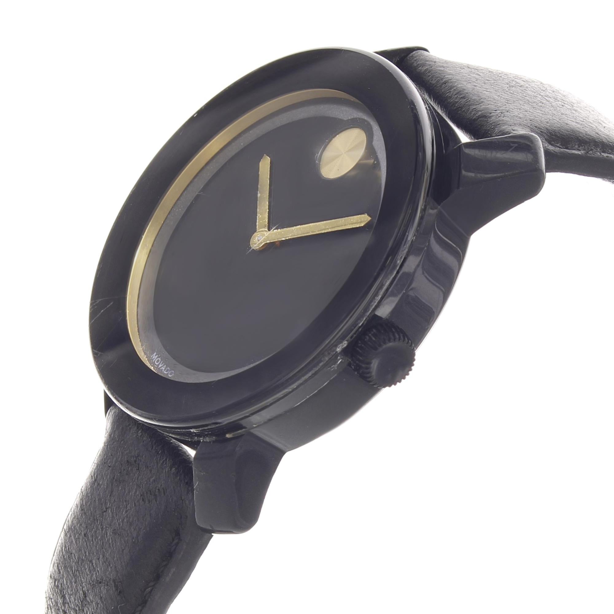 Movado Bold Stainless Steel Black Dial Quartz Men’s Watch 3600480 In Good Condition In New York, NY