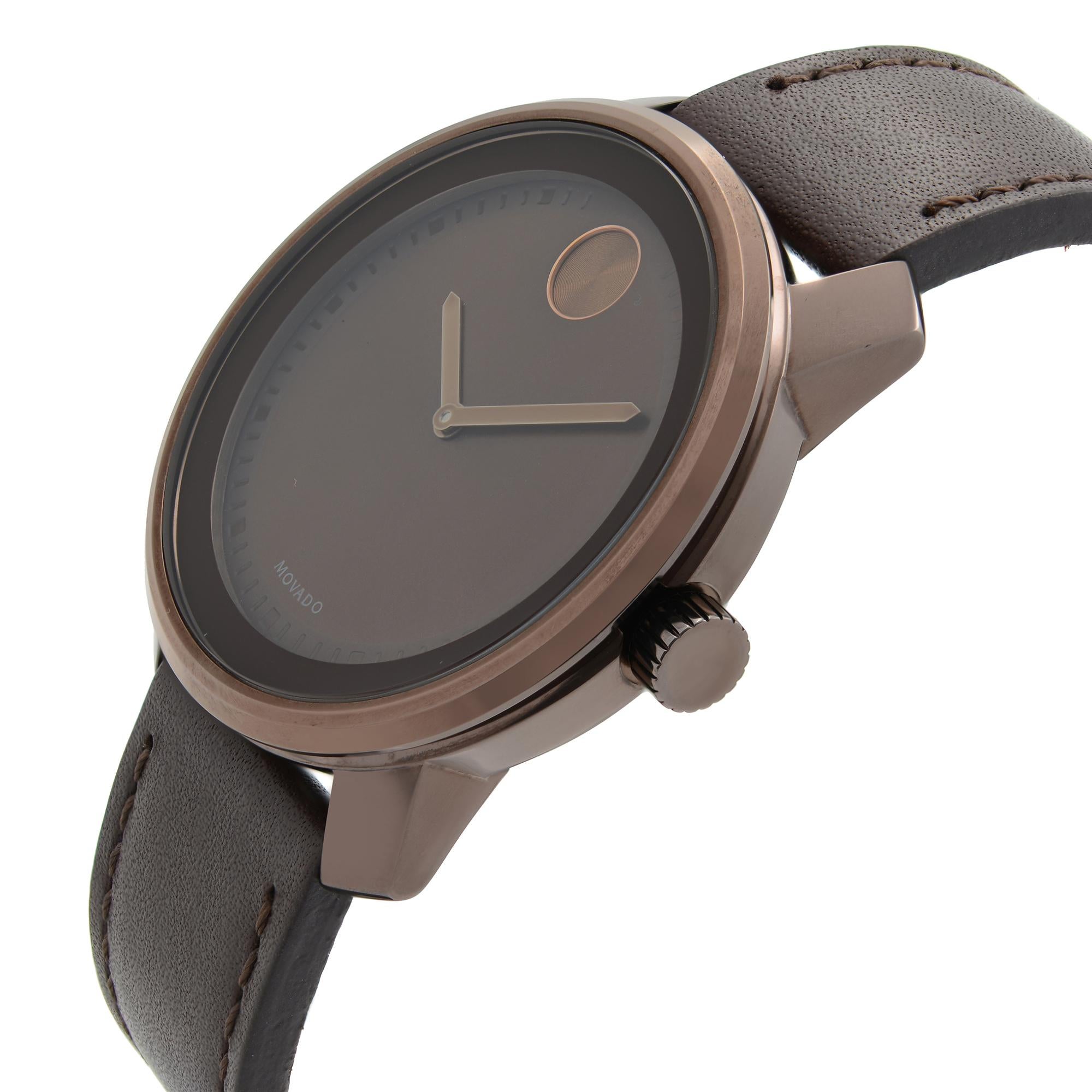 Movado - Stainless Gunmetal Brown Dial Unisex Watch 3600377 Quartz Steel