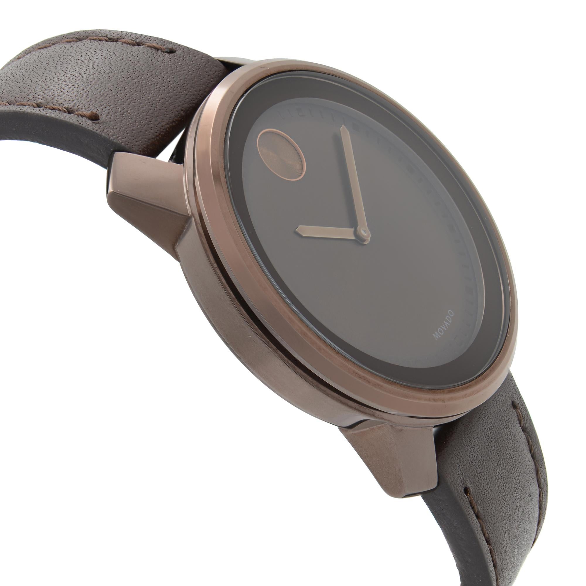 Movado - Stainless Gunmetal Brown Dial Unisex Watch 3600377 Quartz Steel