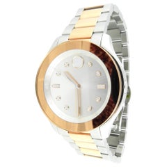 Movado Bold Stainless Steel Two Tone Ladies Watch Rose and Silver Tones Box