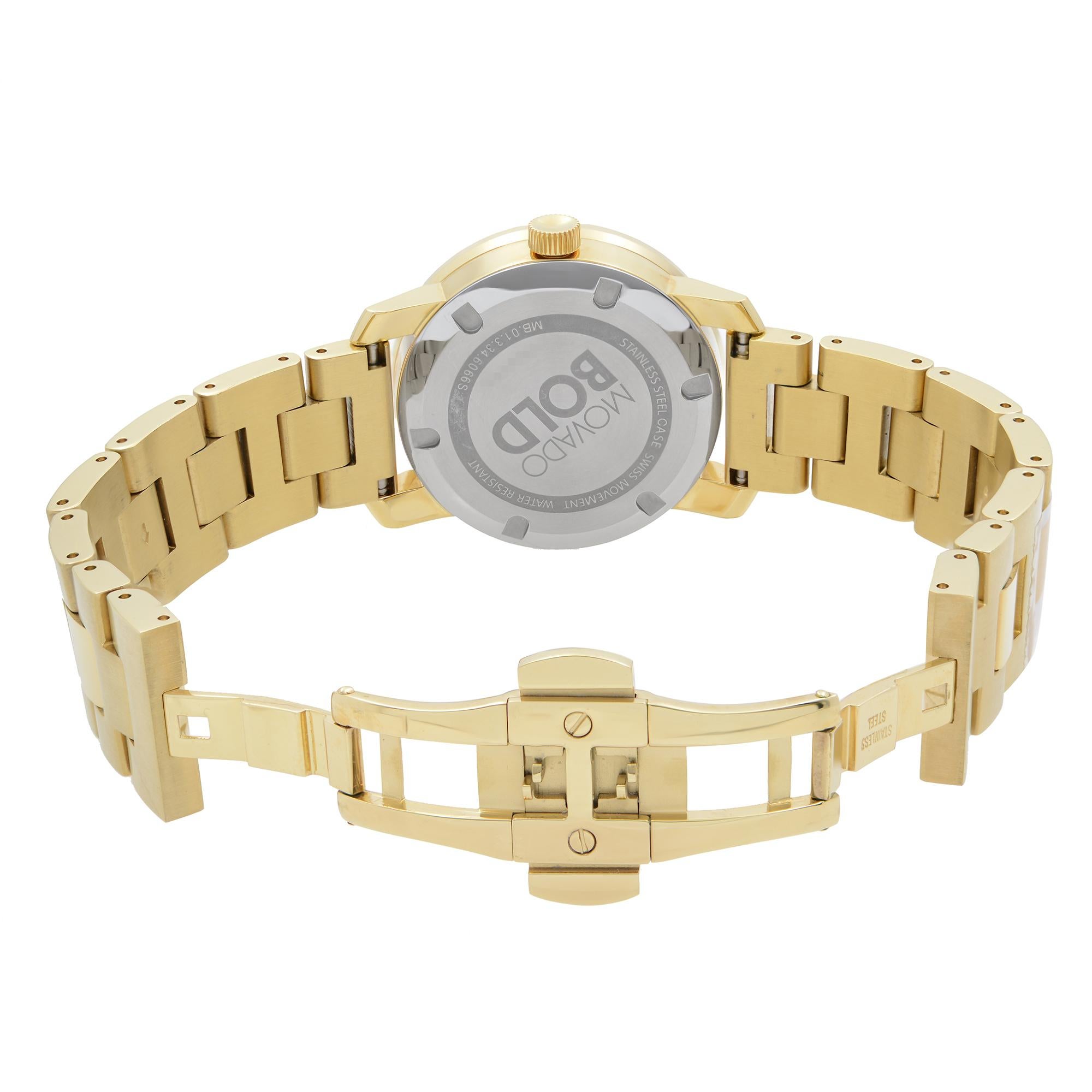 Montre unisexe Movado en acier audacieux avec lunette en diamant et cadran en or et quartz 3600150 2
