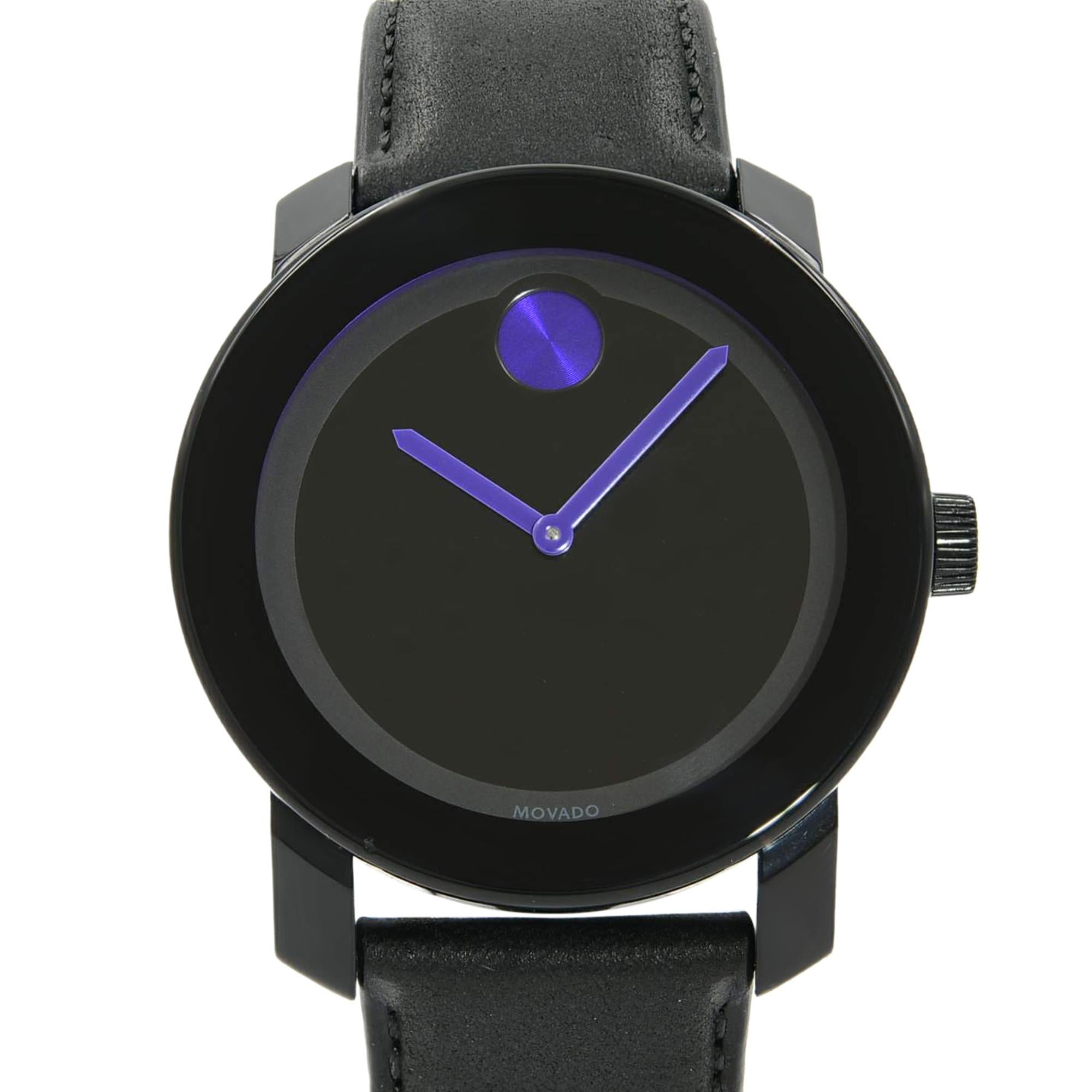 Movado Bold Steel Plastic Black Dial Purple Accents Quartz Unisex Watch 3600479