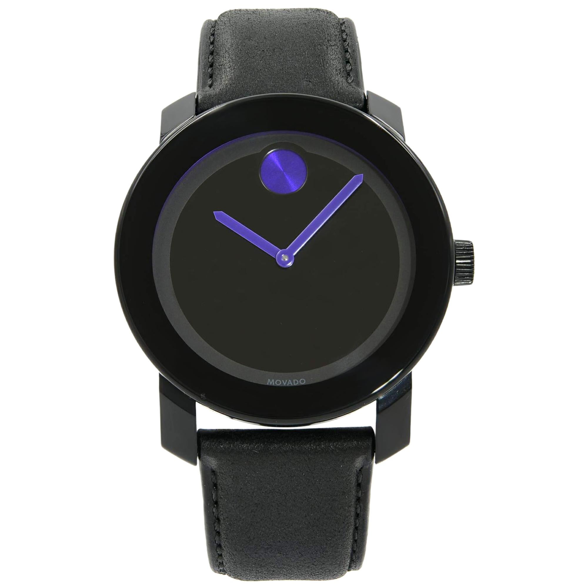 Movado Bold Steel Plastic Black Dial Purple Accents Quartz Unisex Watch 3600479