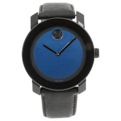 Movado Bold Steel Plastic Leather Blue Metallic Dial Quartz Men’s Watch 3600481