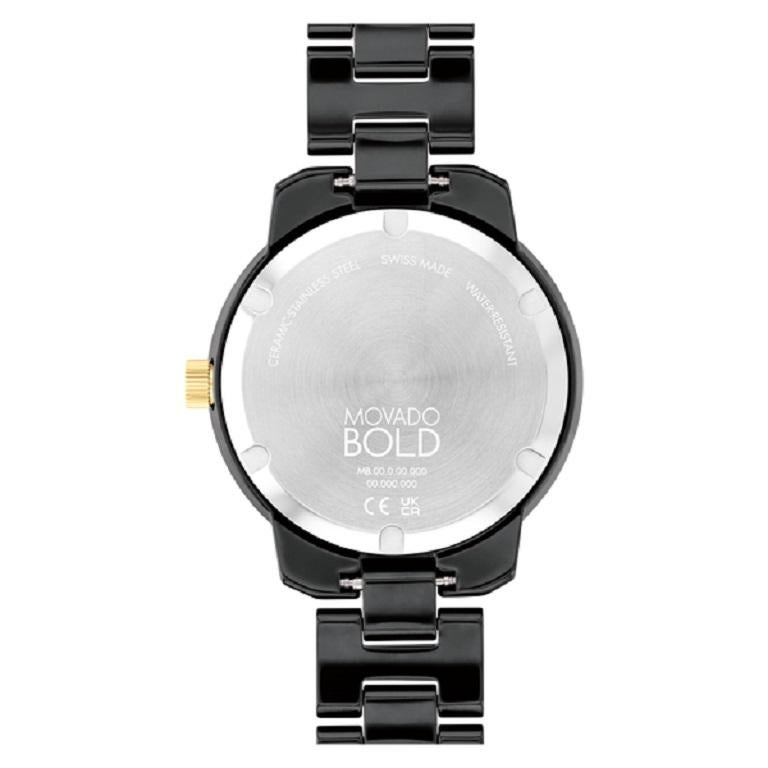 Movado Bold Verso 39mm Black Dial & Black Ceramic Ladies Watch 3600936 In New Condition For Sale In Wilmington, DE