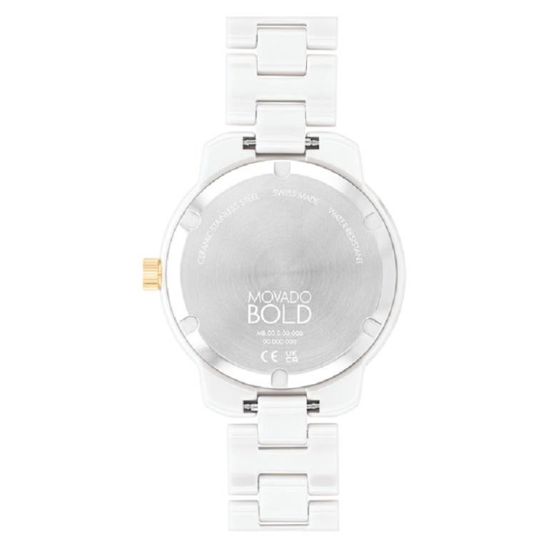Movado Bold Verso 39mm White Dial & White Ceramic Quartz Ladies Watch 3600934 In New Condition For Sale In Wilmington, DE