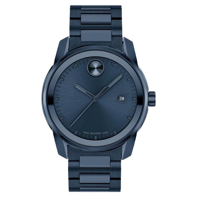 Movado Bold Verso 42mm Blue Dial Ion-Plated Stainless Steel Men's Watch 3600862 For Sale