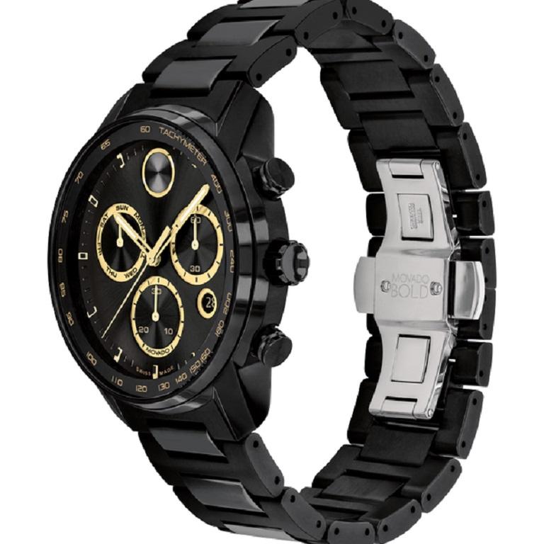 Movado Bold Verso 44mm Black Ion Plated Stainless Steel Men's Watch 3600906

The sporty, eternally stylish chronograph gets fresh feel with strong, contemporary design that combines modern minimalism and a bold edge. The classic bracelet and
