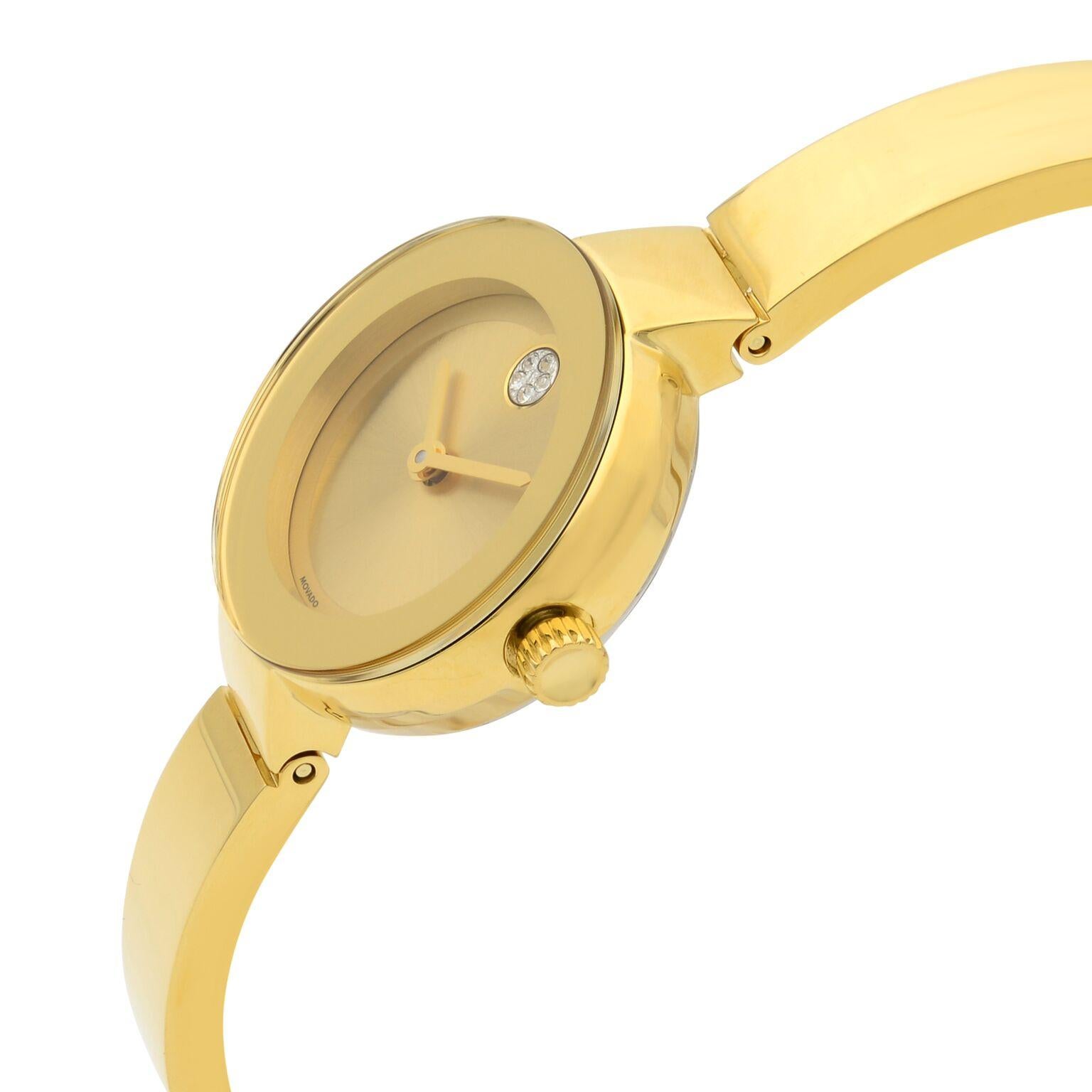 Movado Bold Yellow Gold Tone Quartz Ladies Watch 3600285 In Good Condition In New York, NY