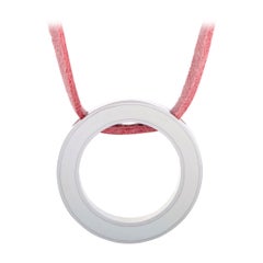 Movado Breast Cancer Awareness Silver and Enamel Pink Leather Cord Necklace