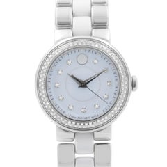 Movado Cerena Steel White Ceramic Diamond Bezel Quartz Ladies Watch 0606931