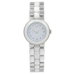 Movado Cerena Teal Diamond Dial Steel White Ceramic Quartz Ladies Watch 0606930