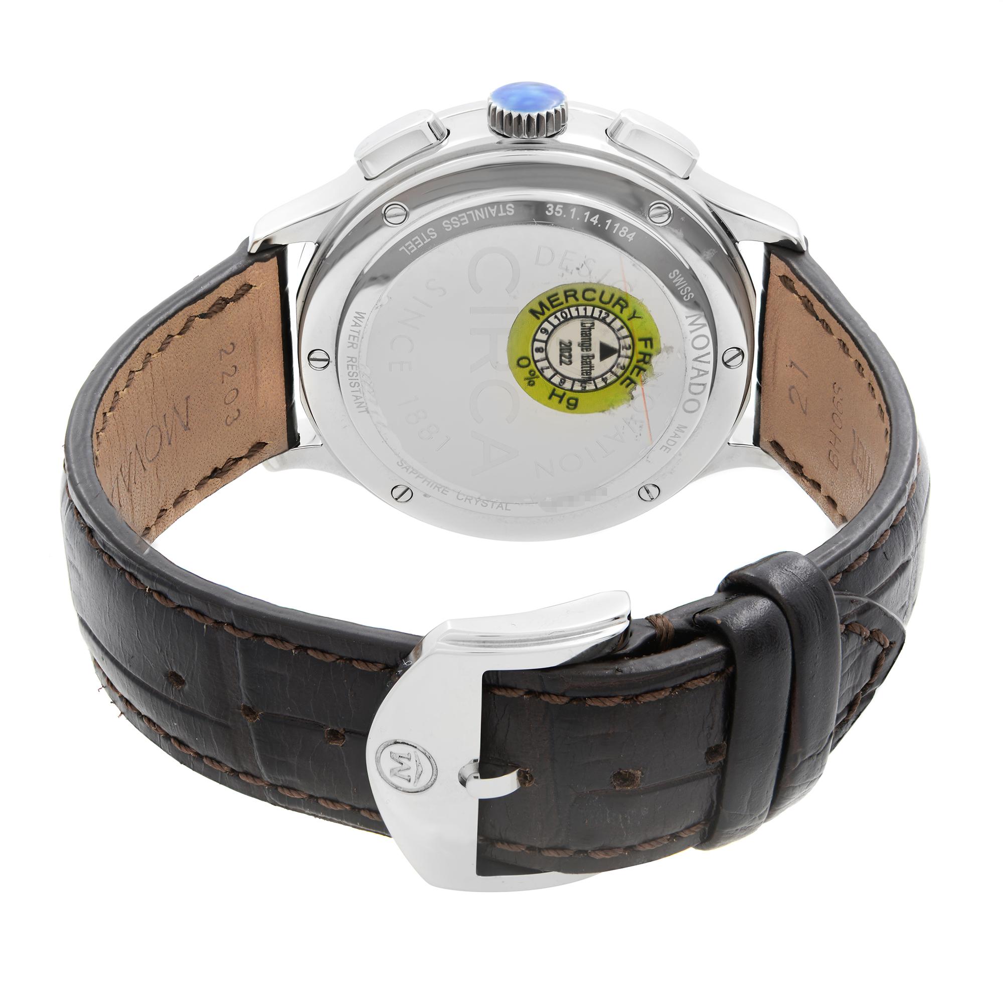 Men's Movado Circa Chronograph Stainless Steel White Dial Quartz Mens Watch 0606576
