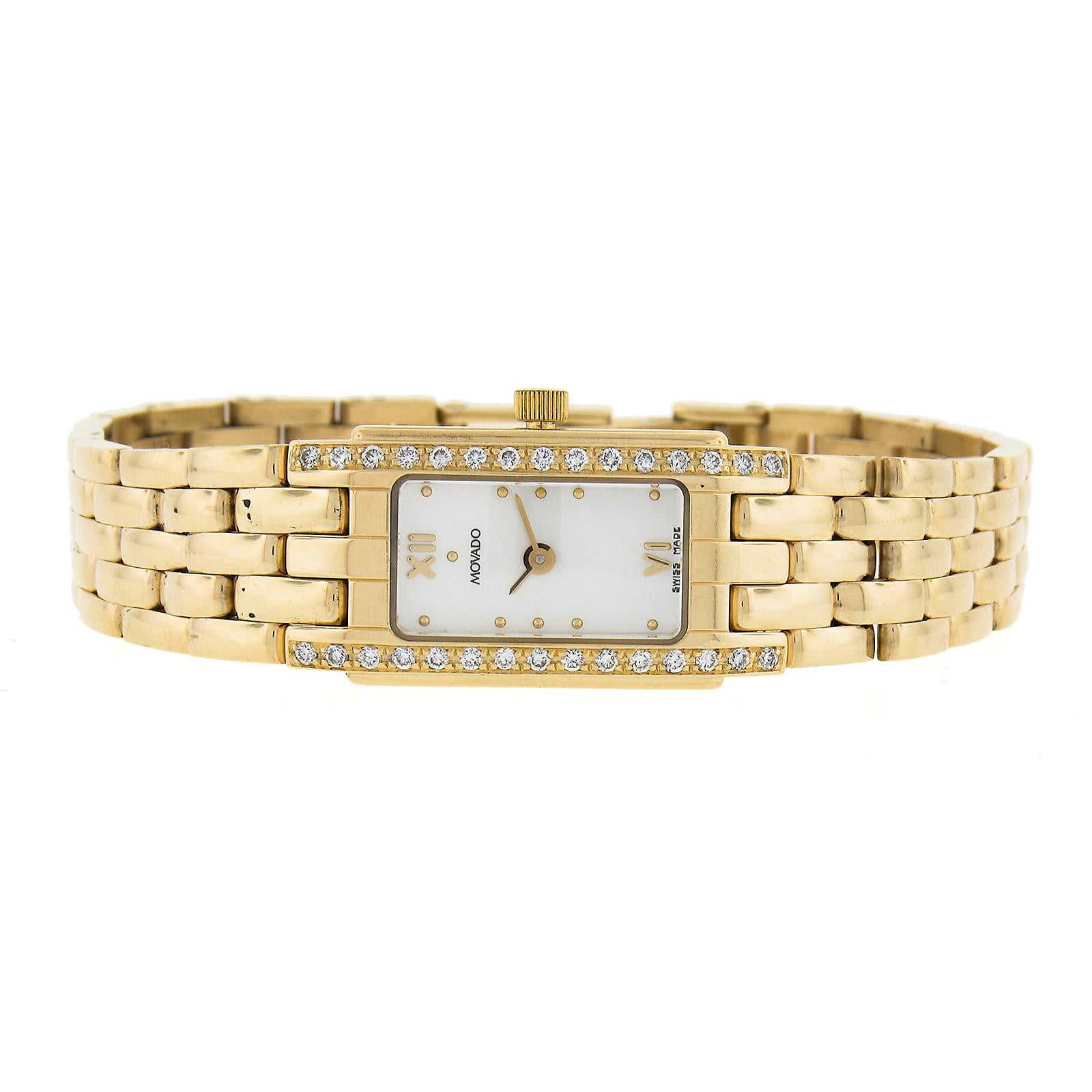 Movado Classic 14k Gold 14mm Damen Perlmutt Diamant Armbanduhr Armband (Rundschliff) im Angebot