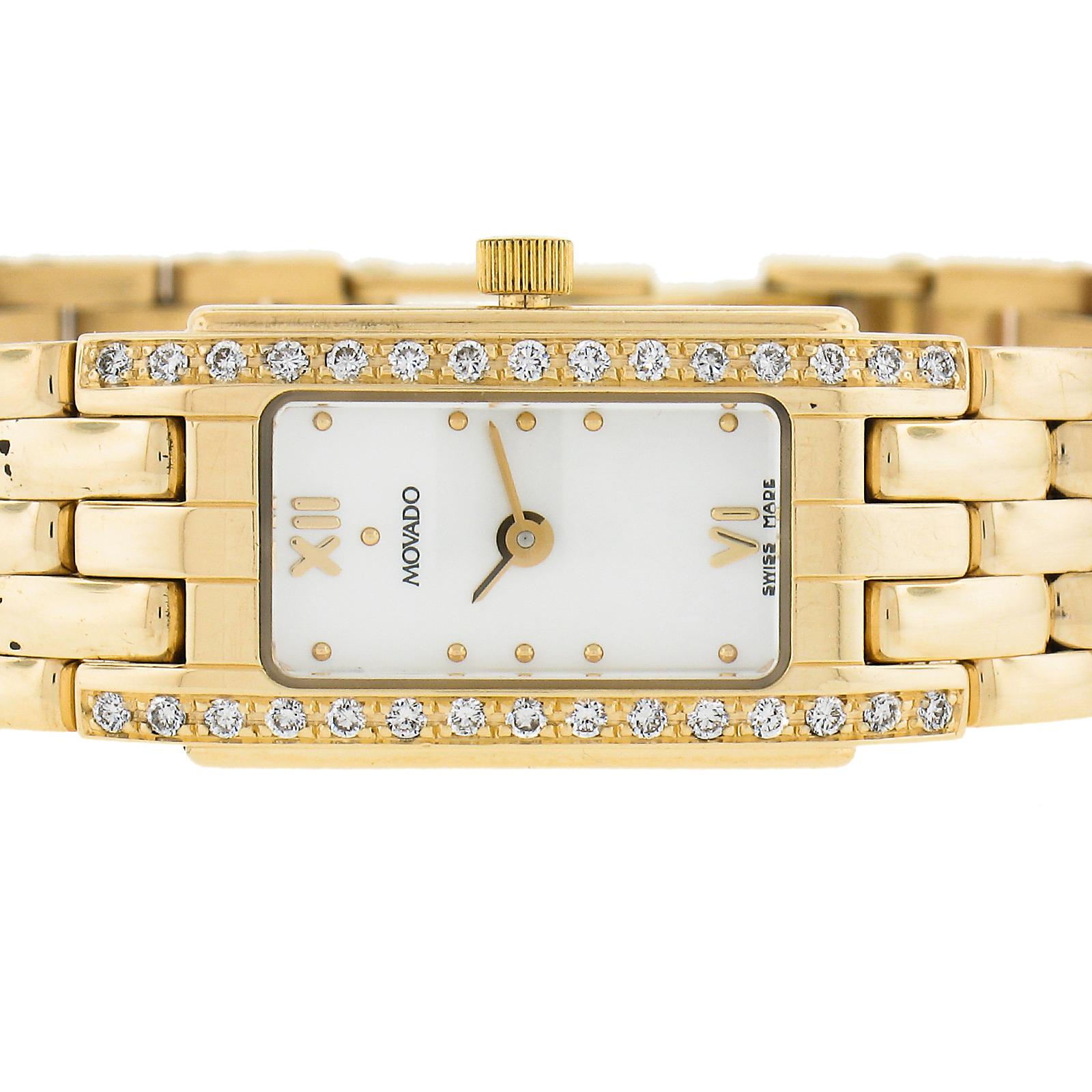 Movado Classic 14k Gold 14mm Damen Perlmutt Diamant Armbanduhr Armband im Zustand „Hervorragend“ im Angebot in Montclair, NJ