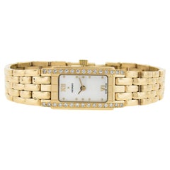 Movado Classic 14k Gold 14mm Ladies Mother of Pearl Diamond Wrist Watch Bracelet