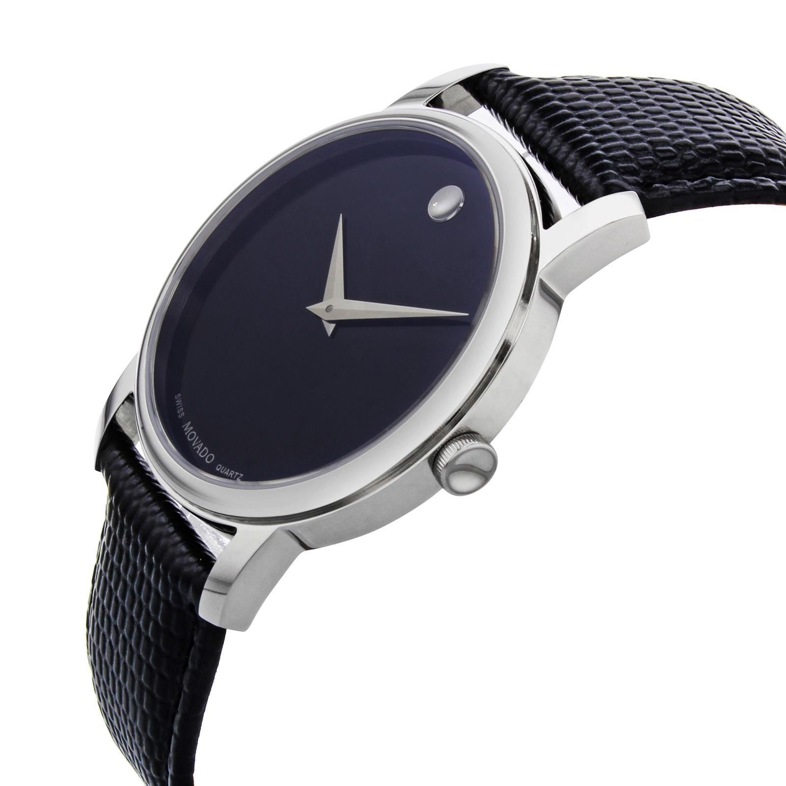 Movado Classic Museum Navy Blue Dial Stainless Steel Quartz Men’s Watch 2100007 In Good Condition In New York, NY