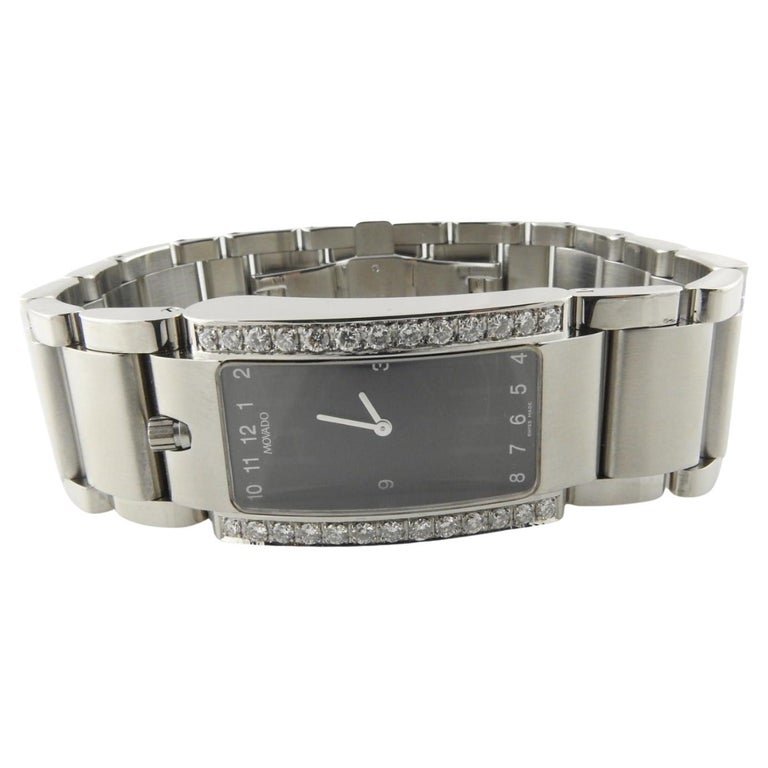 Movado Diamond Elliptica Stainless Watch 84 C1 1481 W/ Box at 1stDibs