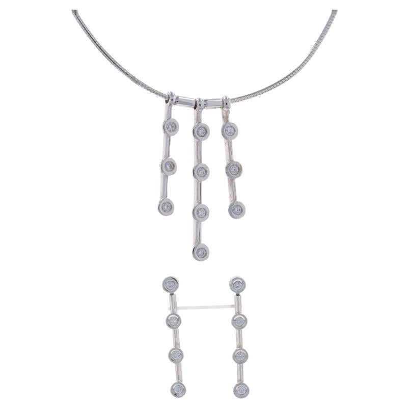 Movado Diamond Journey Dangle Necklace & Earrings 15 3/4" White Gold 18k .57ctw en vente