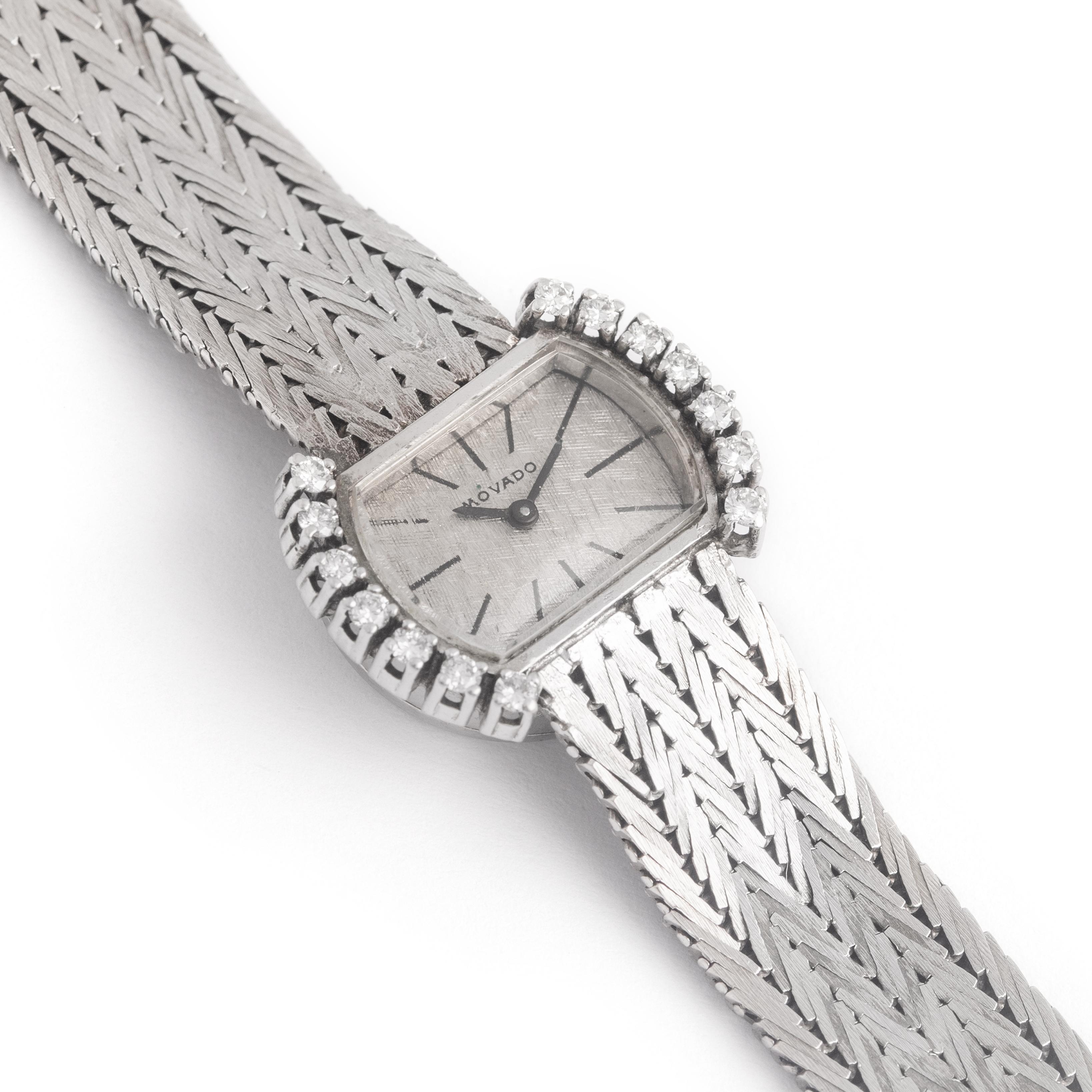 Movado Diamant-Weißgold-Armbanduhr, 1970er Jahre (Ästhetizismus) im Angebot