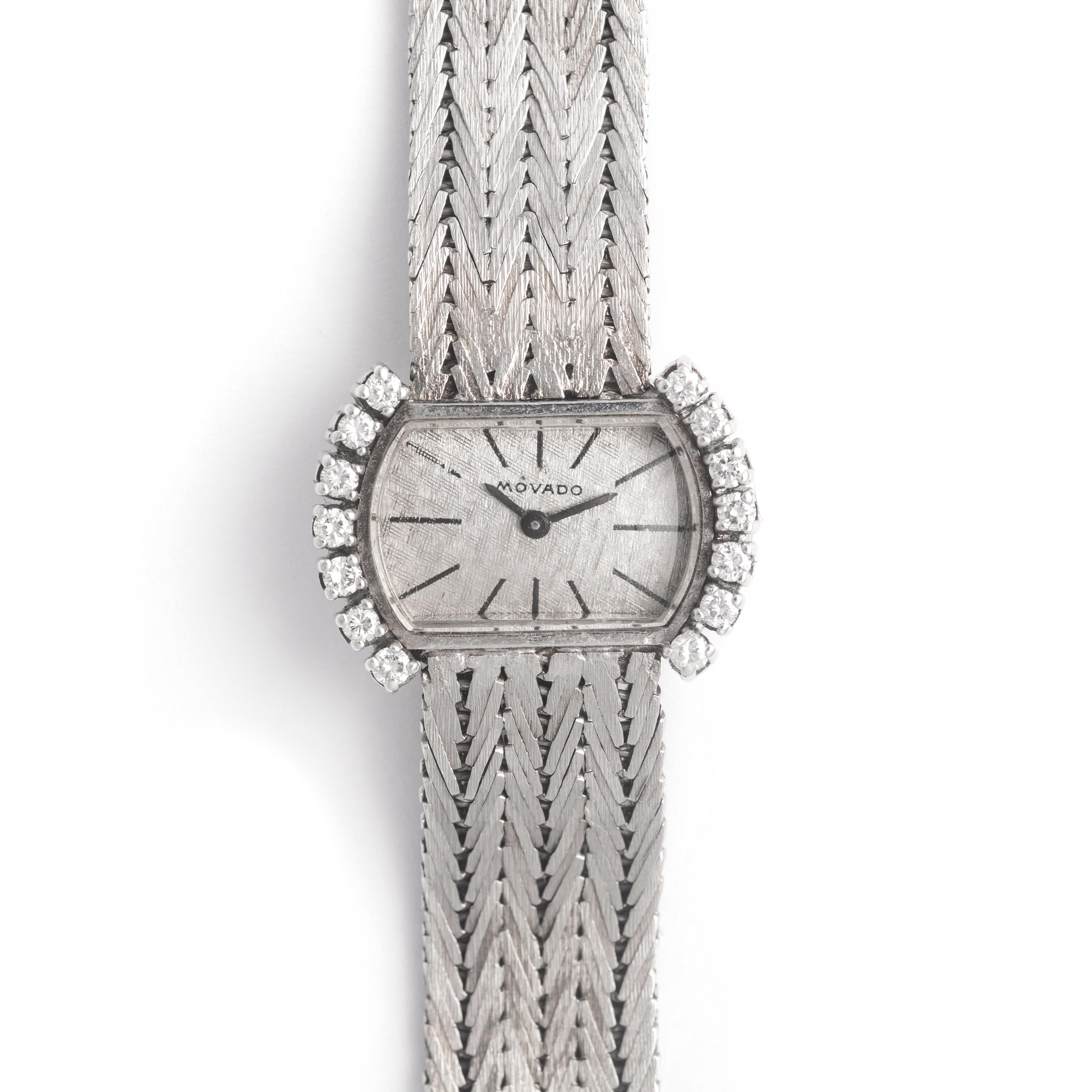 Women's or Men's Movado Diamond White Gold Wristwatch 1970S For Sale