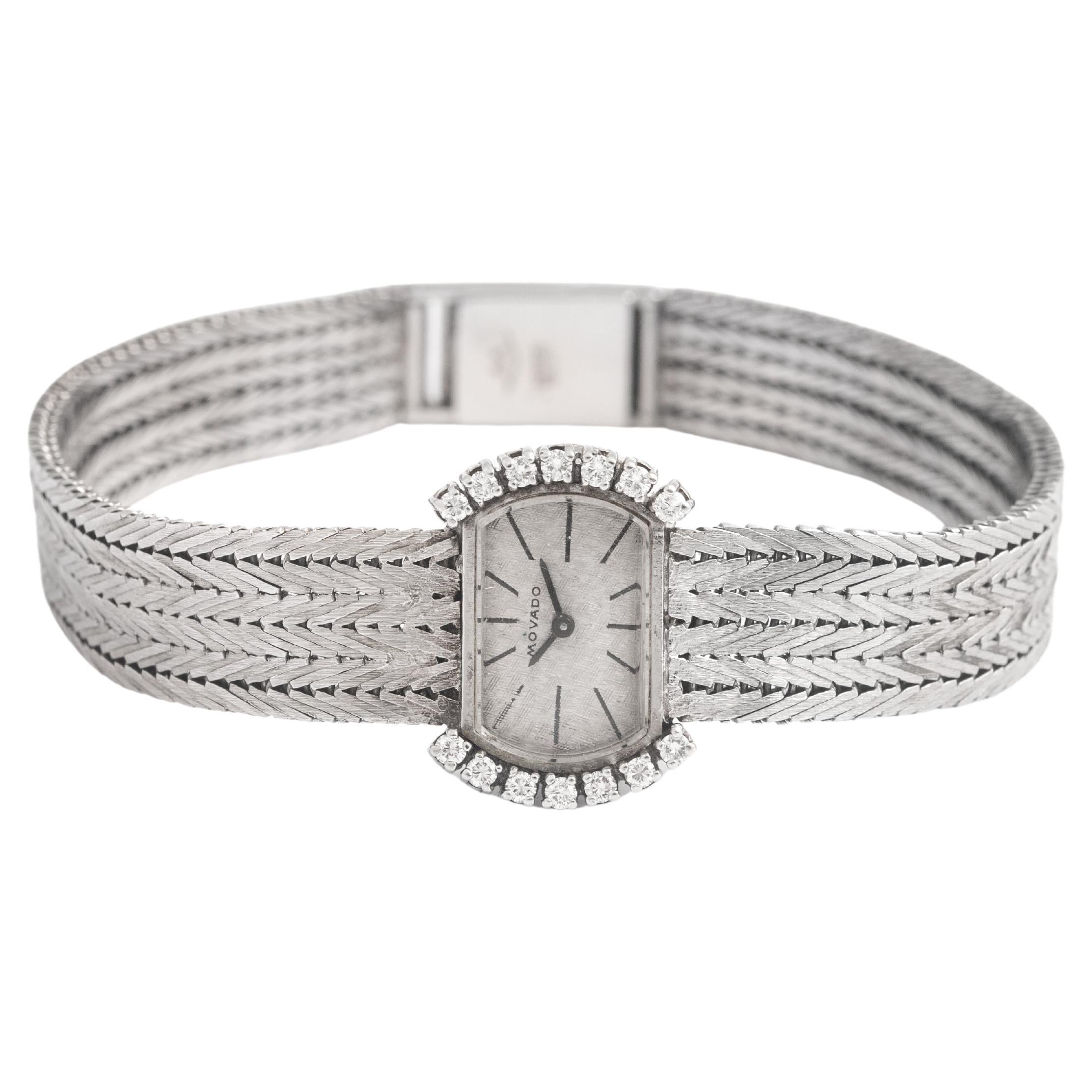 Movado Diamond White Gold Wristwatch 1970S